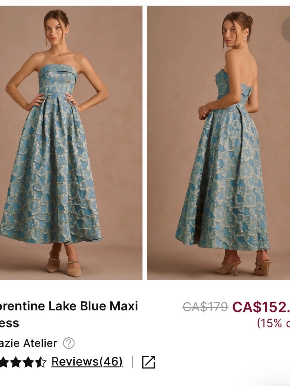 Azazie Florentine Lake Blue and Gold Maxi Dress